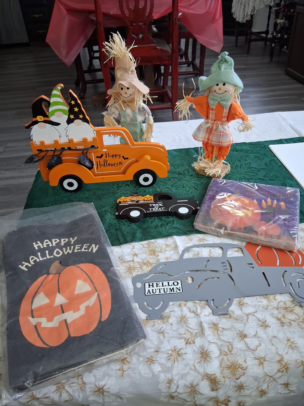 Orange Halloween Truck and Pumpkin Decor
